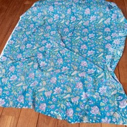 〔1m単位切り売り〕ジャイプル 職人手作り木版染め 色彩美しいボタニカルデザイン おしゃれ 生地 花柄 テーブルクロス 刺繍素材などへ〔幅約110cm〕 - ブルー系