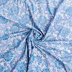 〔1m単位切り売り〕ジャイプル　職人手作り木版染め　色彩美しいボタニカルデザイン　おしゃれ　生地　花柄　テーブルクロス　刺繍素材などへ〔幅約113cm〕 - グレー系 - サブ5