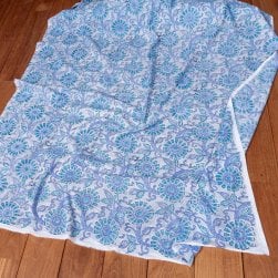 〔1m単位切り売り〕ジャイプル 職人手作り木版染め 色彩美しいボタニカルデザイン おしゃれ 生地 花柄 テーブルクロス 刺繍素材などへ〔幅約113cm〕 - グレー系