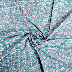 〔1m単位切り売り〕ジャイプル　職人手作り木版染め　色彩美しいボタニカルデザイン　おしゃれ　生地　花柄　テーブルクロス　刺繍素材などへ〔幅約112cm〕 - グリーン系 - サブ5