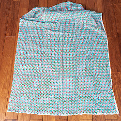 〔1m単位切り売り〕ジャイプル　職人手作り木版染め　色彩美しいボタニカルデザイン　おしゃれ　生地　花柄　テーブルクロス　刺繍素材などへ〔幅約105cm〕 - 青緑系 - サブ2