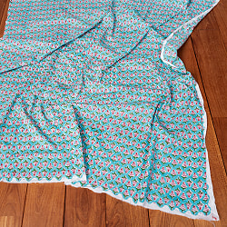 〔1m単位切り売り〕ジャイプル　職人手作り木版染め　色彩美しいボタニカルデザイン　おしゃれ　生地　花柄　テーブルクロス　刺繍素材などへ〔幅約105cm〕 - 青緑系 - サブ5