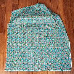 〔1m単位切り売り〕ジャイプル　職人手作り木版染め　色彩美しいボタニカルデザイン　おしゃれ　生地　花柄　テーブルクロス　刺繍素材などへ〔幅約109cm〕 - グリーン系 - サブ2