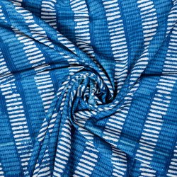 〔1m単位切り売り〕インドの伝統の泥染め(ダブプリント)　藍染め　カンタ刺繍布の組み合わせ　おしゃれ　生地　テーブルクロス　刺繍素材などへ〔幅約109cm〕 - ネイビー系の商品写真