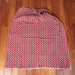 〔1m単位切り売り〕ジャイプル　職人手作り木版染め　色彩美しいボタニカルデザイン　おしゃれ　生地　花柄　テーブルクロス　刺繍素材などへ〔幅約109cm〕 - レッド系 - サブ2