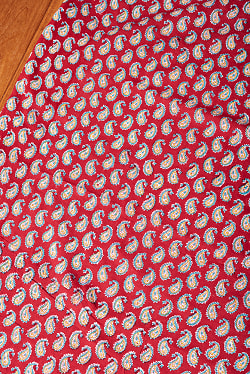 〔1m単位切り売り〕ジャイプル　職人手作り木版染め　色彩美しいボタニカルデザイン　おしゃれ　生地　花柄　テーブルクロス　刺繍素材などへ〔幅約109cm〕 - レッド系 - サブ3