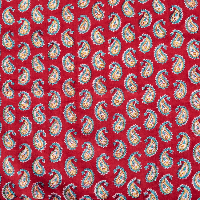 〔1m切り売り〕ジャイプル　職人手作り　色彩豊かなボタニカルデザイン　おしゃれ　生地　花柄　テーブルクロス　刺繍素材などへ〔幅約109cm〕 - レッド系 4 - インドならではの布ですね。