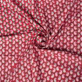 〔1m単位切り売り〕ジャイプル 職人手作り木版染め 色彩美しいボタニカルデザイン おしゃれ 生地 花柄 テーブルクロス 刺繍素材などへ〔幅約109cm〕 - レッド系(MB-RSCLTH-1615)