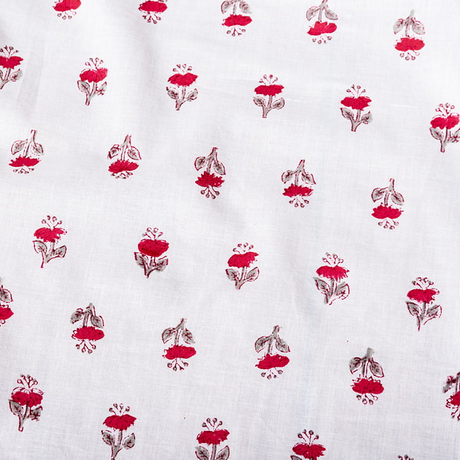 〔1m単位切り売り〕ジャイプル 職人手作り 色彩豊かなボタニカルデザイン おしゃれ 生地 花柄 テーブルクロス 刺繍素材などへ〔幅約108cm〕 - ホワイト系の選択用写真