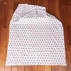 〔1m単位切り売り〕ジャイプル　職人手作り木版染め　色彩美しいボタニカルデザイン　おしゃれ　生地　花柄　テーブルクロス　刺繍素材などへ〔幅約108cm〕 - ホワイト系 - サブ2