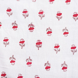 〔1m単位切り売り〕ジャイプル　職人手作り木版染め　色彩美しいボタニカルデザイン　おしゃれ　生地　花柄　テーブルクロス　刺繍素材などへ〔幅約108cm〕 - ホワイト系 - サブ4