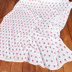 〔1m単位切り売り〕ジャイプル　職人手作り木版染め　色彩美しいボタニカルデザイン　おしゃれ　生地　花柄　テーブルクロス　刺繍素材などへ〔幅約108cm〕 - ホワイト系 - サブ5