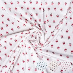 〔1m単位切り売り〕ジャイプル 職人手作り木版染め 色彩美しいボタニカルデザイン おしゃれ 生地 花柄 テーブルクロス 刺繍素材などへ〔幅約108cm〕 - ホワイト系