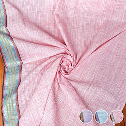 〔各色あり〕〔1m単位切り売り〕南インドのハーフボーダーコットンクロス〔幅約111cm〕