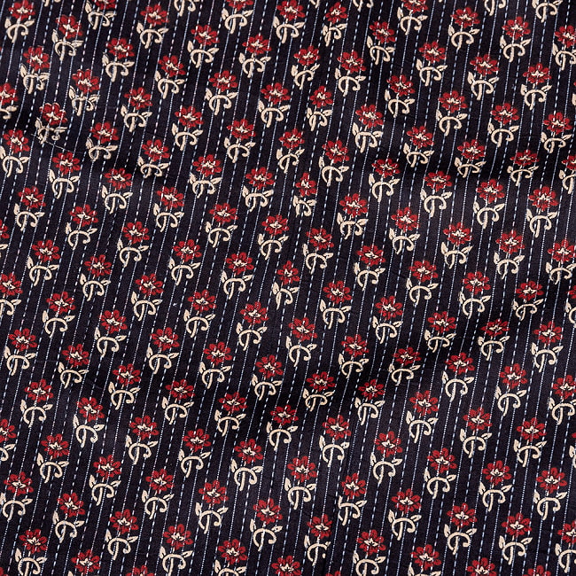 〔1m単位切り売り〕カンタ刺繍がかわいい ボタニカルデザインの布 ブラック系〔幅約110cm〕の写真