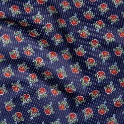 〔1m単位切り売り〕カンタ刺繍がかわいい ボタニカルデザインの布 ネイビー系〔幅約112cm〕