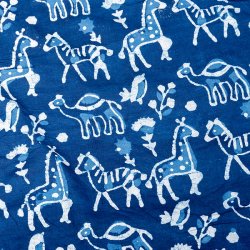 〔1m単位切り売り〕インドの伝統息づく 昔ながらの木版インディゴ藍染布 馬と駱駝 ネイビー系〔幅約114cm〕