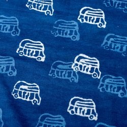 〔1m単位切り売り〕インドの伝統息づく 昔ながらの木版インディゴ藍染布 オートリキシャ ネイビー系〔幅約107cm〕