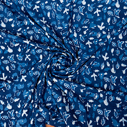 〔1m単位切り売り〕インドの伝統息づく　昔ながらの木版インディゴ藍染布　小鳥　ネイビー系〔幅約110cm〕 - サブ4