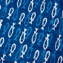 〔1m単位切り売り〕インドの伝統息づく　昔ながらの木版インディゴ藍染布　お魚　ネイビー系〔幅約110cm〕