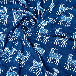 〔1m単位切り売り〕インドの伝統息づく　昔ながらの木版インディゴ藍染布　シカ　ネイビー系〔幅約109cm〕 - サブ5