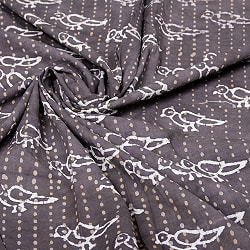 〔各色あり〕〔1m単位切り売り〕インドの伝統息づく　昔ながらの木版インディゴ藍染とグレーのダブプリント布　鳥さん〔幅約110cm〕 - サブ5