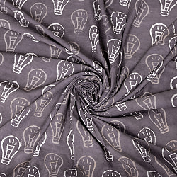 〔各色あり〕〔1m単位切り売り〕インドの伝統息づく　昔ながらの木版インディゴ藍染とグレーのダブプリント布　電球〔幅約107cm〕 - サブ4