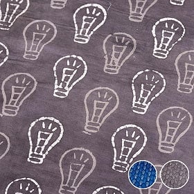 〔各色あり〕〔1m単位切り売り〕インドの伝統息づく 昔ながらの木版インディゴ藍染とグレーのダブプリント布 電球〔幅約107cm〕(MB-RSCLTH-1676)