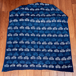 〔各色あり〕〔1m単位切り売り〕インドの伝統息づく　昔ながらの木版インディゴ藍染とグレーのダブプリント布　自転車〔幅約110cm〕 - サブ2