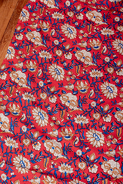 〔各色あり〕〔1m単位切り売り〕ジャイプル　職人手作り木版染め　色彩美しいボタニカルデザイン　おしゃれ　生地　花柄　テーブルクロス　刺繍素材などへ〔幅約106.5cm〕 - サブ3