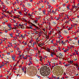 〔各色あり〕〔1m単位切り売り〕ジャイプル 職人手作り木版染め 色彩美しいボタニカルデザイン おしゃれ 生地 花柄 テーブルクロス 刺繍素材などへ〔幅約106.5cm〕