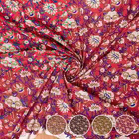 〔各色あり〕〔1m単位切り売り〕ジャイプル 職人手作り木版染め 色彩美しいボタニカルデザイン おしゃれ 生地 花柄 テーブルクロス 刺繍素材などへ〔幅約106.5cm〕(MB-RSCLTH-1679)