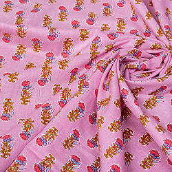 〔1m単位切り売り〕テキスタイルの伝統息づくインドから　昔ながらのボタニカル柄布　ピンク系〔幅約109cm〕 - サブ5