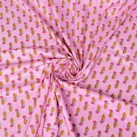 〔1m単位切り売り〕テキスタイルの伝統息づくインドから 昔ながらのボタニカル柄布 ピンク系〔幅約109cm〕(MB-RSCLTH-1684)