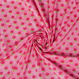 〔1m単位切り売り〕テキスタイルの伝統息づくインドから 昔ながらの小花柄布 ピンク系〔幅約107cm〕(MB-RSCLTH-1687)