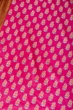 〔1m単位切り売り〕テキスタイルの伝統息づくインドから　昔ながらのボタニカル柄布　ビビッドピンク系〔幅約107cm〕 - サブ3
