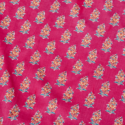 〔1m単位切り売り〕テキスタイルの伝統息づくインドから　昔ながらのボタニカル柄布　ビビッドピンク系〔幅約107cm〕 - サブ4