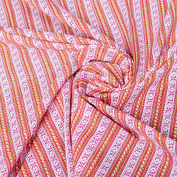 〔1m単位切り売り〕南インドのストライプ布　ピンク系〔幅約108cm〕 - サブ5