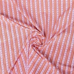 〔1m単位切り売り〕南インドのストライプ布 ピンク系〔幅約108cm〕