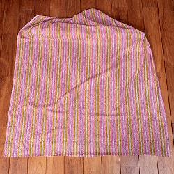 〔1m単位切り売り〕南インドのカラフルストライプ布　ピンク・青緑系〔幅約109cm〕 - サブ2