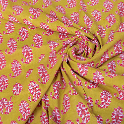 〔1m単位切り売り〕南インドの民族模様　昔ながらのペイズリー布　黄緑系〔幅約109cm〕 - サブ5