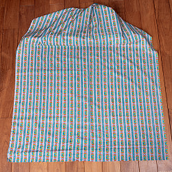 〔1m単位切り売り〕テキスタイルの伝統息づくインドから　エスニックなストライプ布　青緑系〔幅約107cm〕 - サブ2