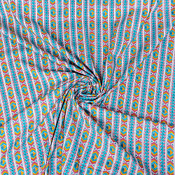 〔1m単位切り売り〕テキスタイルの伝統息づくインドから　エスニックなストライプ布　青緑系〔幅約107cm〕 - サブ4