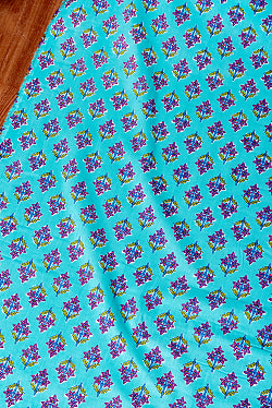 〔1m単位切り売り〕テキスタイルの伝統息づくインドから　昔ながらの小花柄布　青緑系〔幅約105cm〕 - サブ3