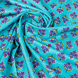 〔1m単位切り売り〕テキスタイルの伝統息づくインドから　昔ながらの小花柄布　青緑系〔幅約105cm〕 - サブ5