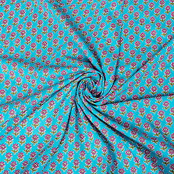 〔1m単位切り売り〕テキスタイルの伝統息づくインドから　昔ながらの小花柄布　青緑系〔幅約111cm〕 - サブ4