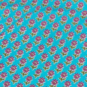 〔1m単位切り売り〕テキスタイルの伝統息づくインドから 昔ながらの小花柄布 青緑系〔幅約111cm〕(MB-RSCLTH-1697)