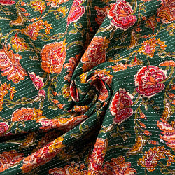 〔1m単位切り売り〕カンタ刺繍がかわいい　ボタニカルデザインの布　グリーン系〔幅約111cm〕 - サブ4