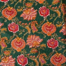 〔1m単位切り売り〕カンタ刺繍がかわいい ボタニカルデザインの布 グリーン系〔幅約111cm〕(MB-RSCLTH-1709)