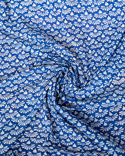 〔1m単位切り売り〕ジャイプル　職人手作り木版染め　色彩美しいボタニカルデザイン〔幅約110cm〕〔ブルー系　小花柄〕　おしゃれ　生地　テーブルクロス　手芸素材などへ - サブ4